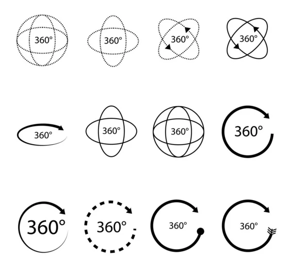 360 Degrees Vector Icon Set Signs Arrows Rotation 360 Degrees — Stock Vector