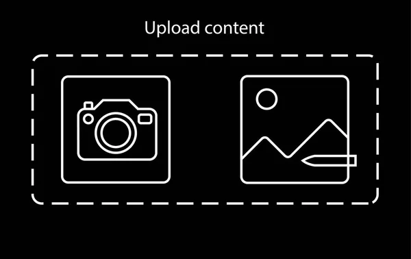画像のアップロードウィンドウアクティブおよび非アクティブインターフェイス黒の背景コンテンツのアップロード青のボタン — ストックベクタ