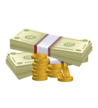 Para yığını dolar ve altın paralar, vektör