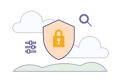 Güvenli bulut, doğrusal vektör illüstrasyonu, web simgesi kavramı
