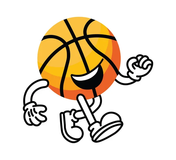 ヴィンテージラバーホースキャラクター バスケットボールヴィンテージ漫画マスコット ベクトルイラスト — ストックベクタ