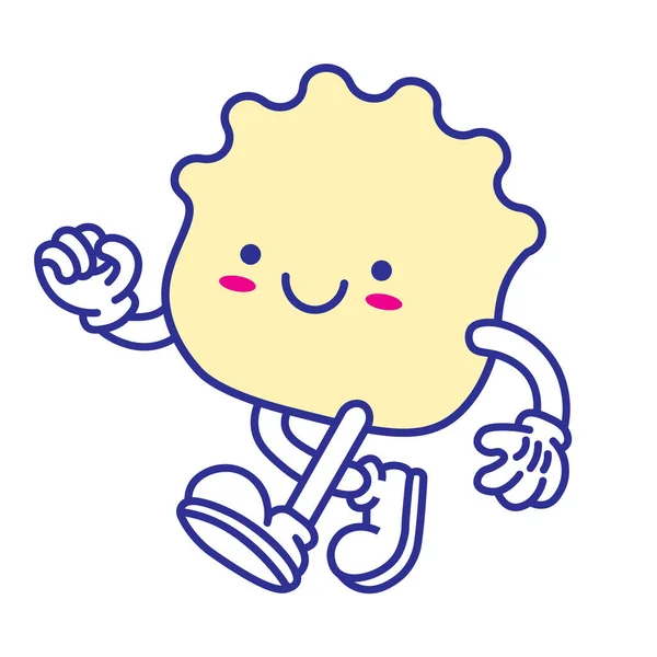 Kawaii Cartoon Character Body Dumpling Restaurant Fast Food Mascot Vintage — Stock Vector