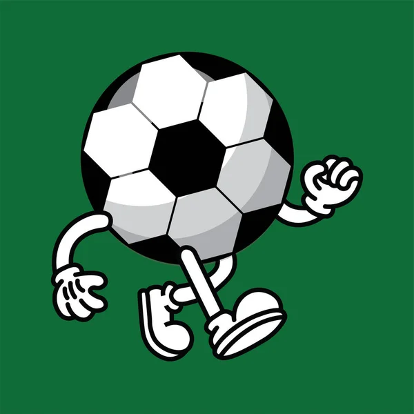 Mascote Bola Futebol Personagem Futebol Desenhos Animados Vintage Vetor — Vetor de Stock
