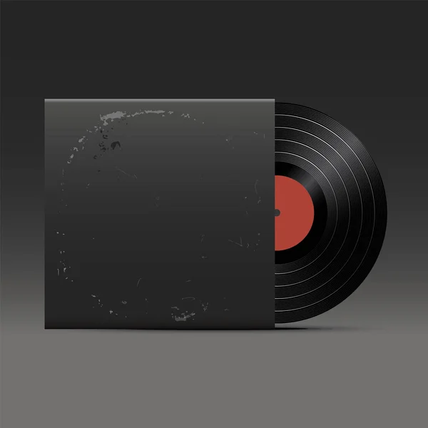 Disque Vinyle Réaliste Avec Emballage Couverture Maquette Vectorielle Enveloppe Noire — Image vectorielle