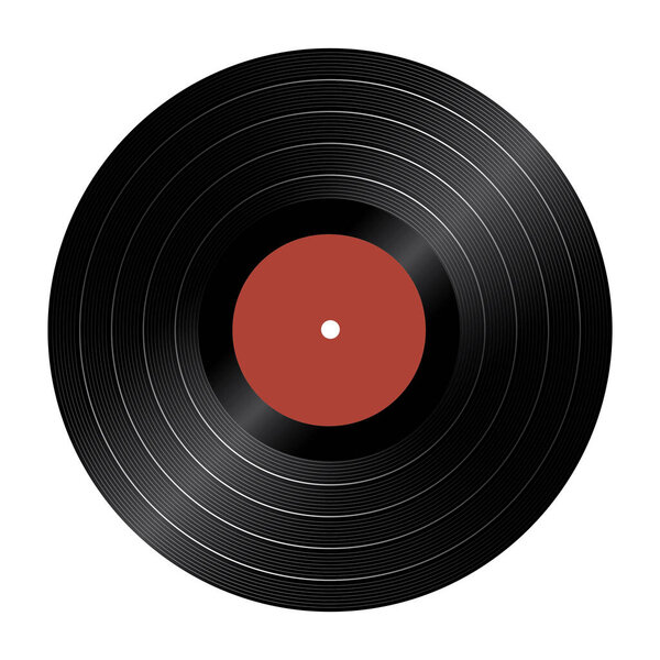 vinyl record with red label on white background