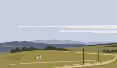Dağlarda yolu olan minimalist vektör manzarası