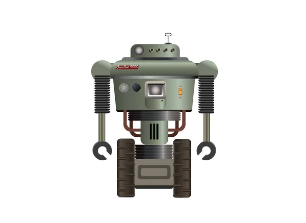 Robot Atompunk Sobre Ruedas Concepto Guardia Robótica Ciencia Ficción 1950 — Vector de stock