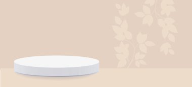 yuvarlak beyaz kaide, 3 boyutlu, bej arkaplan. Boşluğu kopyala