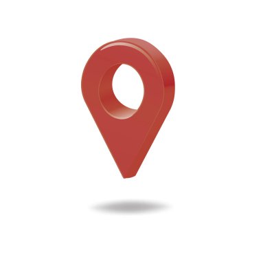 Bir GPS navigasyon iğnesinin gerçekçi kırmızı 3d vektör çizimi, çevrimiçi harita uygulaması için konum belirteç