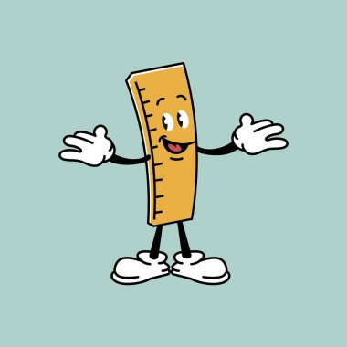 Çizgi film cetveli, retro maskot tasarımı, vektör illüstrasyonu