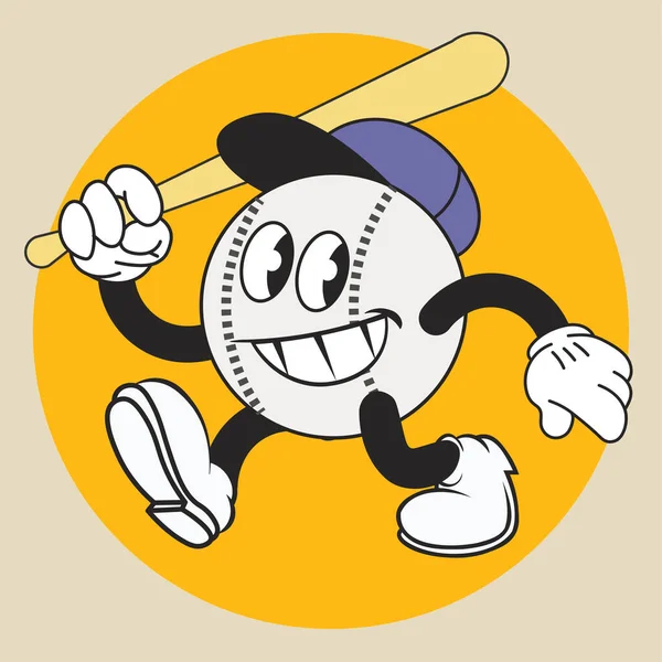 Mascota Béisbol Personaje Dibujos Animados Vintage Logotipo Del Vector Concepto — Vector de stock