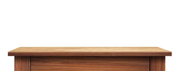 Dunkle Tischvorlage Aus Holz Desktop Attrappe Isoliert Auf Weiß — Stockfoto