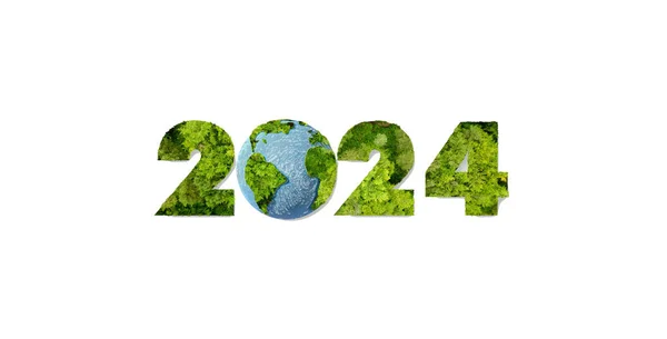 2024 Номера Форме Зеленого Леса Планеты Земля Глобус Белом Фоне — стоковое фото