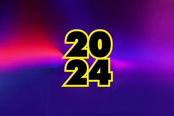 数字2024与霓虹灯紫色和蓝色反转波抽象背景的对比 — 图库照片