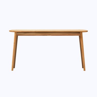 Minimalist, modern tasarımı olan hafif ahşap konsol masası, beyaz arka planda izole edilmiş, masa maketi.