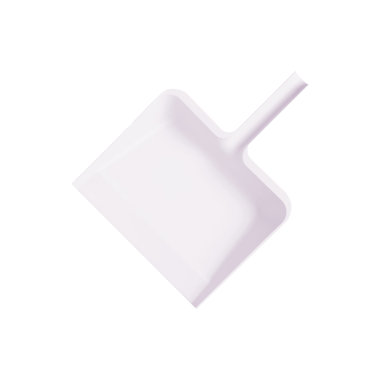 Tek bir beyaz plastik faraş, bir sapı olan, şeklini göstermek için açılı, şeffaf bir arka planda izole