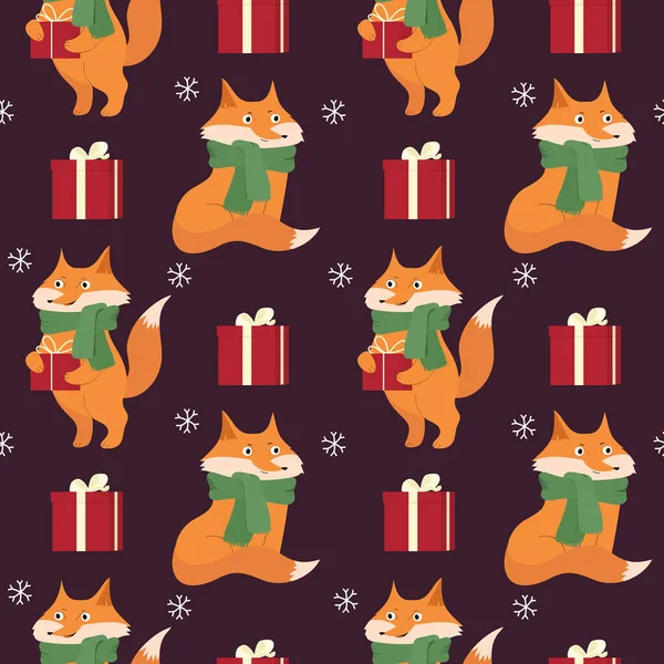 Weihnachten Hintergrund Mit Fuchs Lustiger Fuchs Strickschal Vektorillustration Für Feiertage — Stockvektor