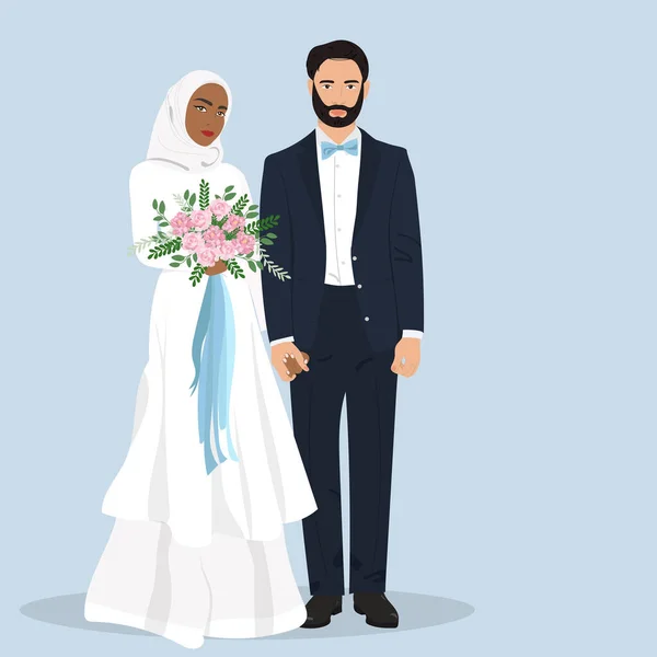 Muslimský Svatební Pár Šablona Pro Svatební Oznámení Vektorová Ilustrace — Stockový vektor