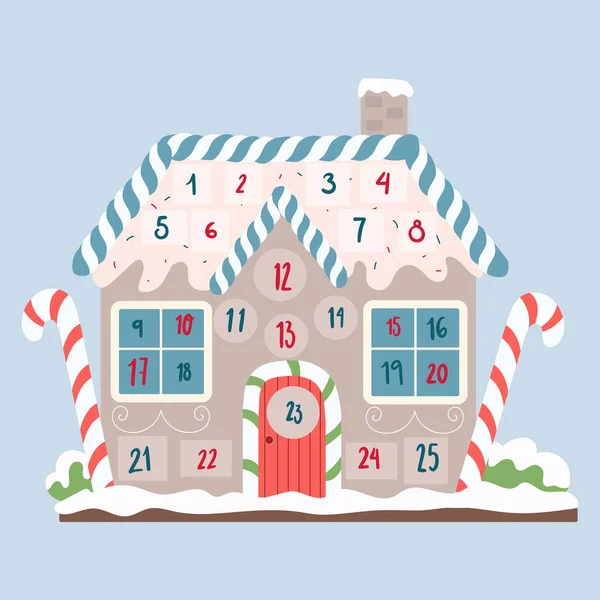 Calendario Adviento Una Casa Jengibre Cartel Vacaciones Invierno Fechas Diciembre — Archivo Imágenes Vectoriales