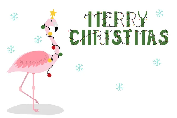 Cartão Natal Com Flamingo Ilustração Vetorial —  Vetores de Stock
