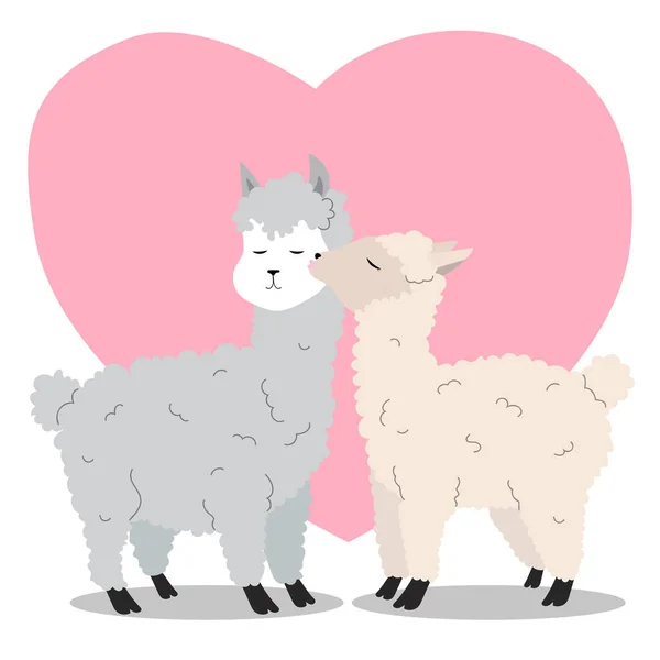 Linda Pareja Alpacas Lindo Día San Valentín Tarjeta Boda Invitación — Vector de stock
