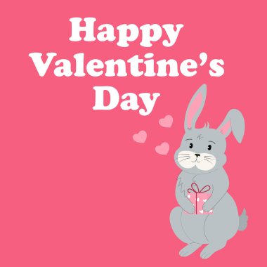 Tavşan aşık. Sevimli Sevgililer Günü kartı. Vektör illüstrasyonu