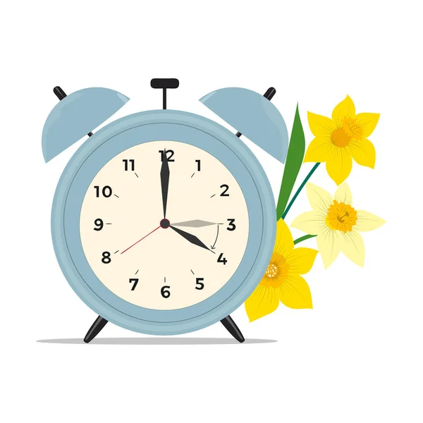 Clocks Narcissus Change Your Clocks Card Spring Forward Hand Drawn — Stockvektor