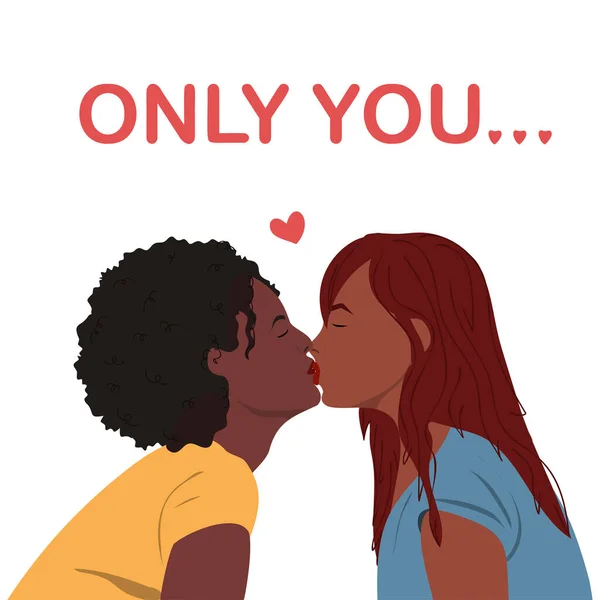 Verliebte Frauen Küssen Sich Lesbischer Kuss Konzept Der Niedlichen Romantischen — Stockvektor