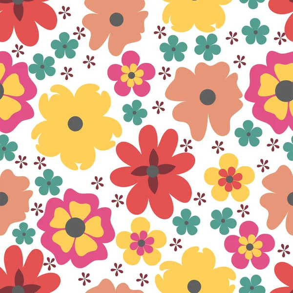 Απρόσκοπτη Groovy Floral Μοτίβο Αναδρομική Απεικόνιση Για Δημοσιεύσεις Μέσα Κοινωνικής — Διανυσματικό Αρχείο