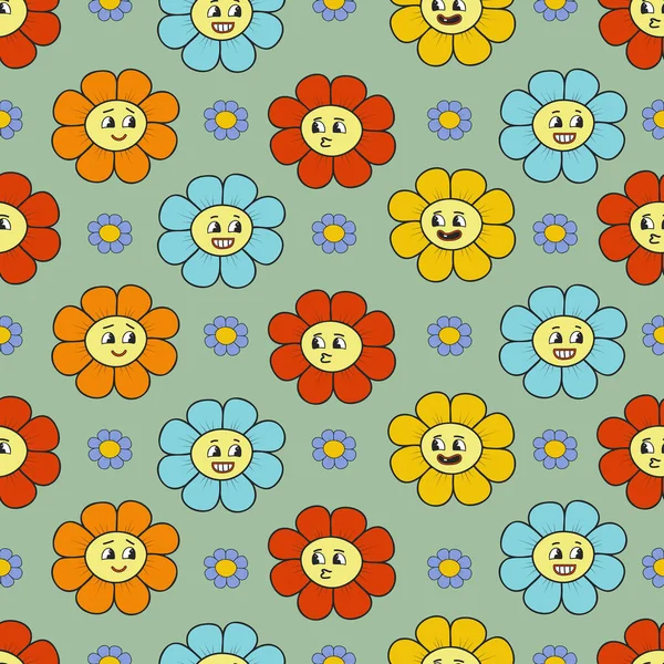 Χαριτωμένο Ρετρό Μοντέρνα Κινούμενα Σχέδια Χαρακτήρα Λουλούδι Απρόσκοπτη Μοτίβο Μαργαρίτα — Διανυσματικό Αρχείο
