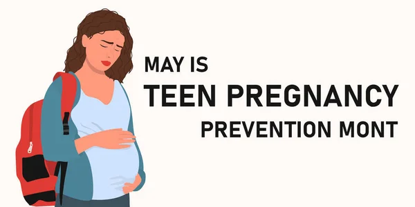 Adolescente Triste Embarazada Concepto Prevención Del Embarazo Adolescente Moderna Ilustración — Vector de stock