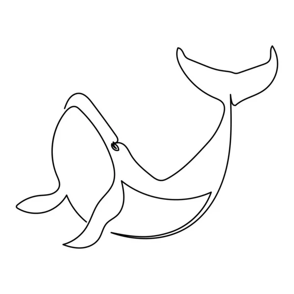 One Single Line Drawing Whale Logo Modern Continuous Line Draw — Stock Vector