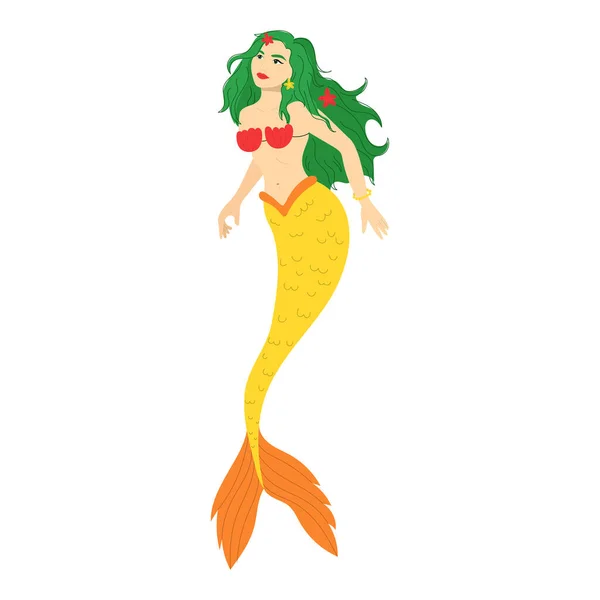 stock vector Cartoon mermaid with green hair. Vector illustration isolated on white background