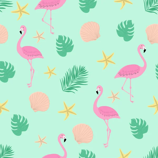 Cute Summer Pattern Flamingo Tropical Trendy Seamless Pattern Design Fabric — Stock Vector