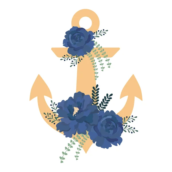 Anker Mit Blauen Pfingstrosenblüten Vektor Illustration Ideal Für Etiketten Für — Stockvektor