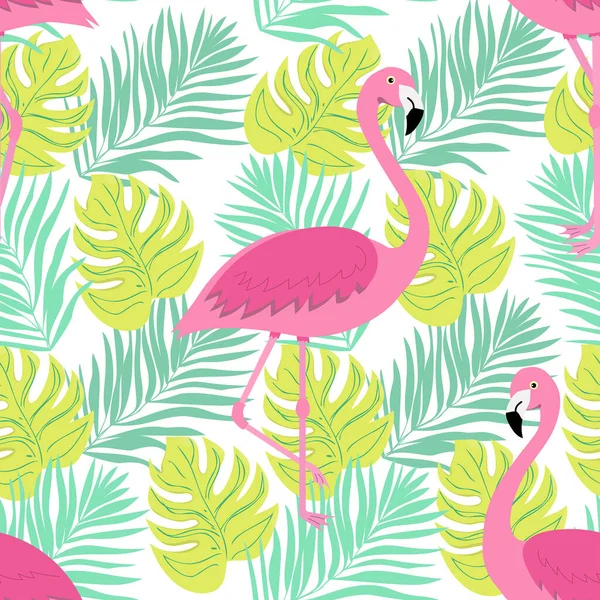 Seamless summer pattern with flamingo. Tropical trendy seamless pattern. Design for fabric, wallpaper, textile and decor.