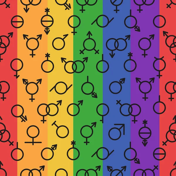 Geschlechtersymbole Auf Einem Regenbogenhintergrund Anzeichen Sexueller Orientierung Vektorillustration Vektorgrafiken