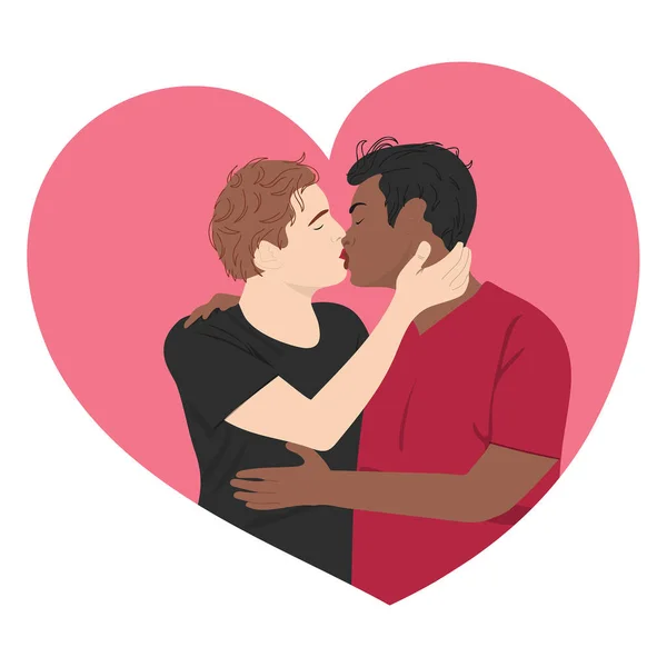 Schwule Pärchen Verlieben Sich Männer Küssen Sich Niedliche Grußkarte Einladung — Stockvektor