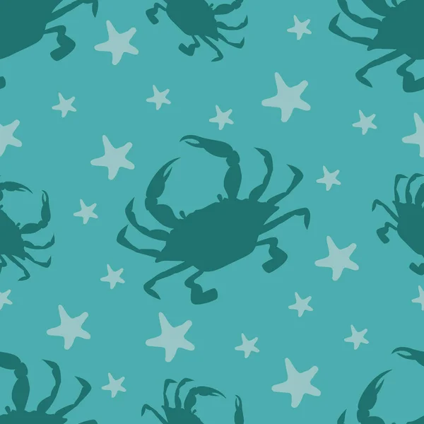 Nahtloses Muster Mit Krabbenschatten Sealife Hintergrund Silhouetten Illustration — Stockvektor