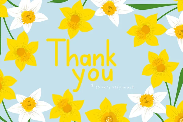 谢谢你的水仙花卡片 谢谢你这么多 有花的横向卡片 矢量说明 — 图库矢量图片