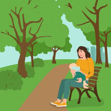 Halka açık alanda emzirme. Vektör illüstrasyonu