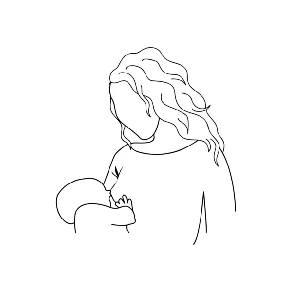 Breastfeeding Mom Outline Illustration Flat Vector Illustration Breast Feeding Concept — Stock Vector