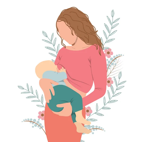 Γυναίκα Θηλάζει Ένα Μωρό Επίπεδη Διανυσματική Απεικόνιση Έννοια Θηλασμού — Διανυσματικό Αρχείο