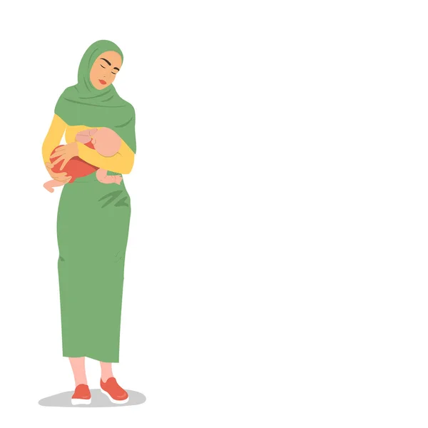 Žena Hidžábu Kojí Dítě Kreslená Vektorová Ilustrace Koncept Kojení — Stockový vektor