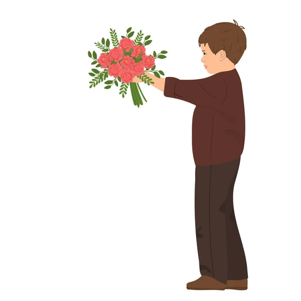 Ragazzo Con Bouquet Illustrazione Vettoriale Bambino — Vettoriale Stock