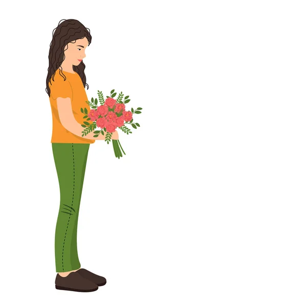 Fille Avec Des Fleurs Enfant Avec Bouquet Fleurs Ilustration Vectorielle — Image vectorielle