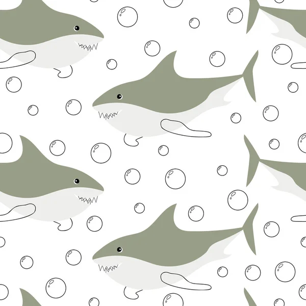 Shark Nahtlose Muster Kindlicher Vektorhintergrund Einfachen Halbflachen Stil Ideal Zum — Stockvektor