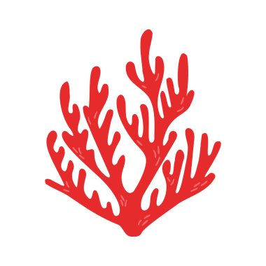 Akvaryum, okyanus ve sualtı yaşamı. Beyaz arka planda karikatür mercanları izole edilmiş. Vecor illüstrasyonu