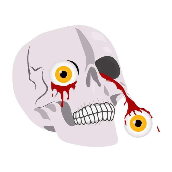 Lebka Zakrvácenýma Očima Bílém Pozadí Halloween Vektorová Ilustrace — Stockový vektor