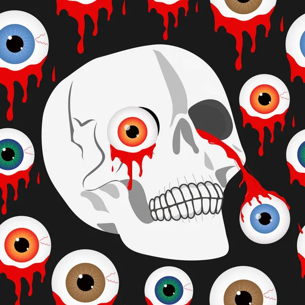 Strašidelný Krvavý Halloween Bezproblémový Vzor Děsivé Pozadí Lebkou Očními Bulvami — Stockový vektor